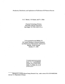 Production, Distribution, and Applications of Californium-252 Neutron Sources
