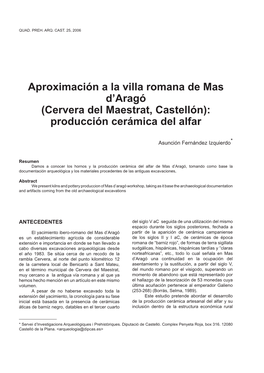 Cervera Del Maestrat, Castellón): Producción Cerámica Del Alfar