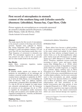 First Record of Microplastics in Stomach Content of the Southern King Crab Lithodes Santolla (Anomura: Lithodidae), Nassau Bay, Cape Horn, Chile