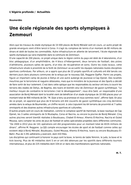 Une École Régionale Des Sports Olympiques À Zemmouri