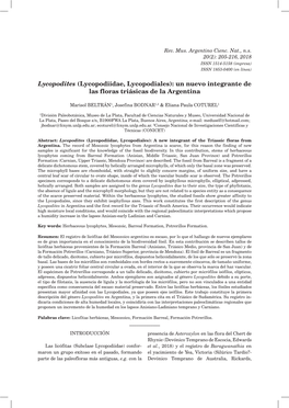 Lycopodiidae, Lycopodiales): Un Nuevo Integrante De Las Floras Triásicas De La Argentina