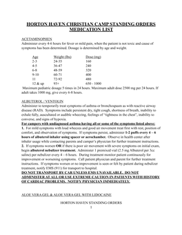 Standing Order Medication List