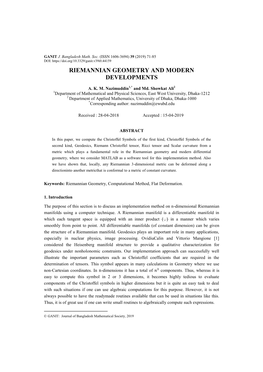 Riemannian Geometry and Modern Developments