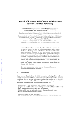 Analysis of Streaming Video Content and Generation Relevant Contextual Advertising