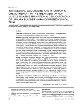 Intravesical Gemcitabine and Mitomycin C Chemotherapy