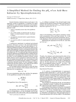 A Simplified Method for Finding the Pka of an Acid–Base Indicator by Spectrophotometry