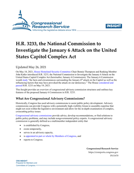 H.R. 3233, the National Commission to Investigate the January 6 Attack on the United States Capitol Complex Act