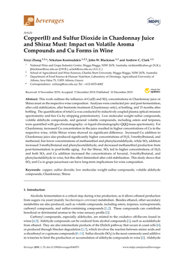 And Sulfur Dioxide in Chardonnay Juice and Shiraz Must: Impact on Volatile Aroma Compounds and Cu Forms in Wine