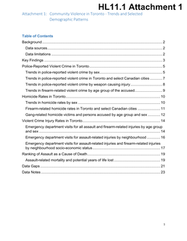 Community Violence in Toronto - Trends and Selected Demographic Patterns