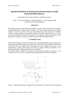 Spatial Distribution of Monaural Normal Descriptors in Eight Historical Italian Theaters