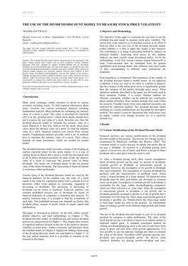 THE USE of the DIVIDEND DISCOUNT MODEL to MEASURE STOCK PRICE VOLATILITY a RADIM GOTTWALD 2 Objective and Methodology