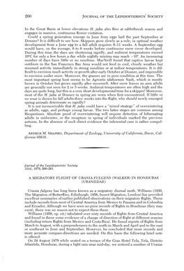 A Migratory Flight of Urania Fulgens (Walker) in Honduras (Uraniidae)