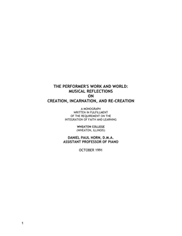 The Performer's Work and World: Musical Reflections on Creation, Incarnation, and Re-Creation