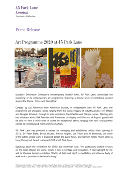 Art Programme 2020 at 45 Park Lane