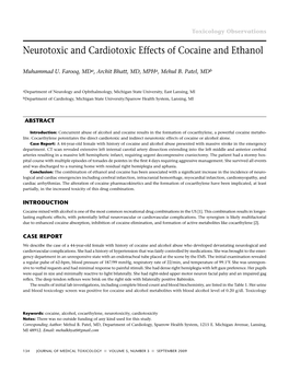 Neurotoxic and Cardiotoxic Effects of Cocaine and Ethanol