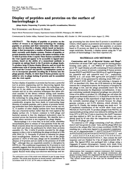 Bacteriophage a (Phage Display/Biopanning/D Protein/Site-Specific Recombination/Libraries) NAT STERNBERG and RONALD H