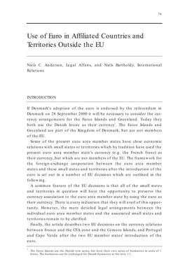 Use of Euro in Affiliated Countries and Territories Outside the EU