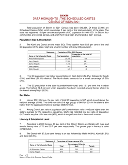 Data Highlights : the Scheduled Castes Census of India 2001