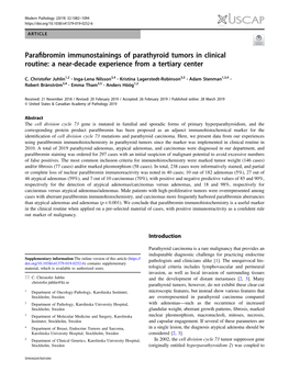 Parafibromin Immunostainings of Parathyroid Tumors in Clinical Routine