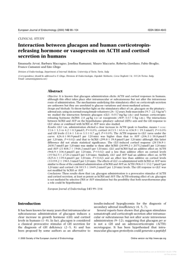 Interaction Between Glucagon and Human Corticotropin- Releasing Hormone Or Vasopressin on ACTH and Cortisol Secretion in Humans