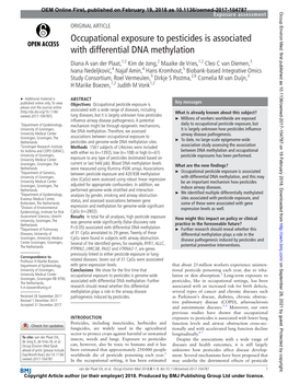 Occupational Exposure to Pesticides Is Associated with Differential DNA