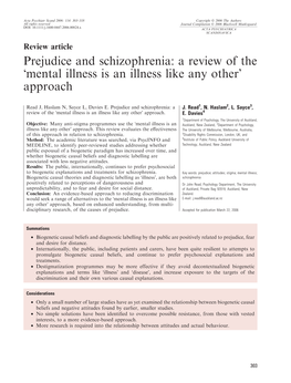 Prejudice and Schizophrenia: a Review of the 'Mental Illness Is an Illness