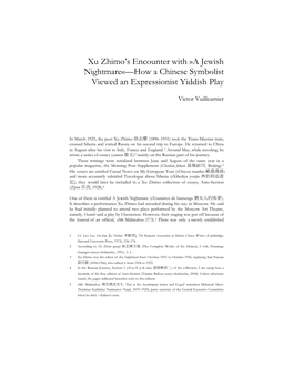 Xu Zhimo's Encounter with »A Jewish Nightmare«—How a Chinese