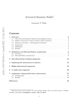 Activated Random Walks Arxiv:1507.04341V1 [Math.PR] 15 Jul 2015