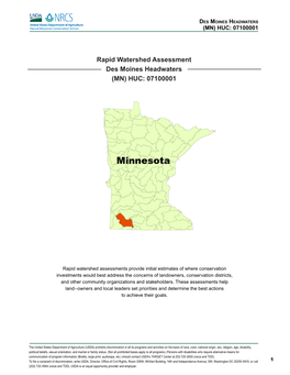 Rapid Watershed Assessment Des Moines Headwaters (MN) HUC: 07100001