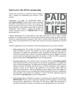 Paid up for Life (PUFL) Membership