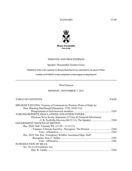 HANSARD 11-40 DEBATES and PROCEEDINGS Speaker