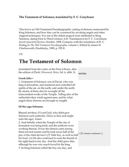 The Testament of Solomon, Translated by F