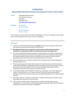 SUBMISSION Khandallah Medium Density Housing and Town Centre Plans