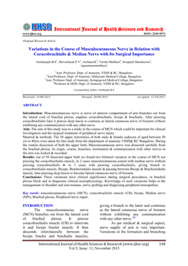 Variations in the Course of Musculocutaneous Nerve in Relation with Coracobrachialis & Median Nerve with Its Surgical Importance