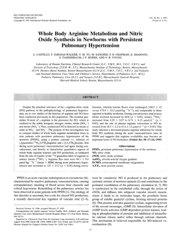 Whole Body Arginine Metabolism and Nitric Oxide Synthesis in Newborns with Persistent Pulmonary Hypertension