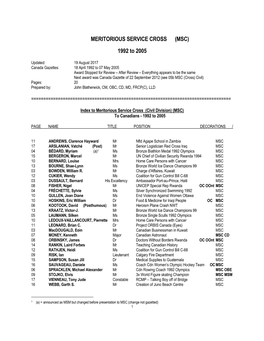 MERITORIOUS SERVICE CROSS (MSC) 1992 to 2005