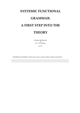 Systemic Functional Grammar: a First Step Into the Theory