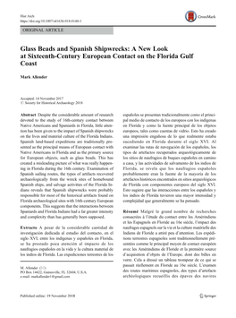 Glass Beads and Spanish Shipwrecks: a New Look at Sixteenth-Century European Contact on the Florida Gulf Coast