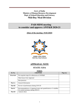 Mid-Day Meal Division PAB-MDM Meeting to Consider and Approve