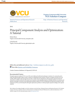 Principal Component Analysis and Optimization: a Tutorial Robert Reris Virginia Commonwealth University, Rerisra@Vcu.Edu