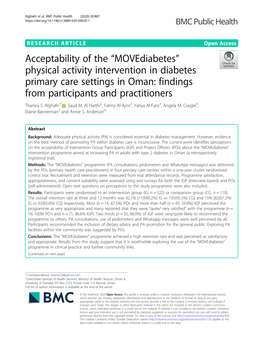 “Movediabetes” Physical Activity Intervention in Diabetes Primary Care Settings in Oman: Findings from Participants and Practitioners Thamra S