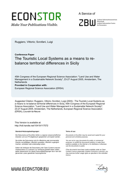 The Touristic Local Systems As a Means to Re-Balance