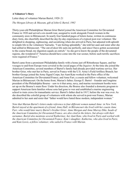 A Volunteer's Story Letter Diary of Volunteer Marian Bartol, 1920–21 the Morgan Library & Museum, Gift of John G. Bartol