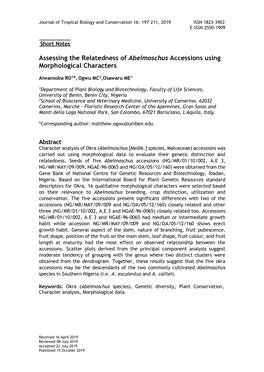 Assessing the Relatedness of Abelmoschus Accessions Using Morphological Characters