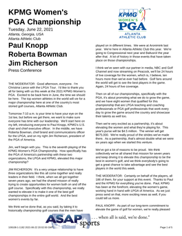 KPMG Women's PGA Championship Tuesday, June 22, 2021 Atlanta, Georgia, USA Atlanta Athletic Club Paul Knopp Played on in Different Times