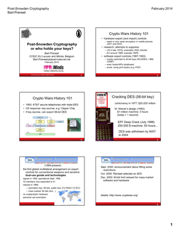 Post-Snowden Cryptography Or Who Holds Your Keys? Crypto Wars