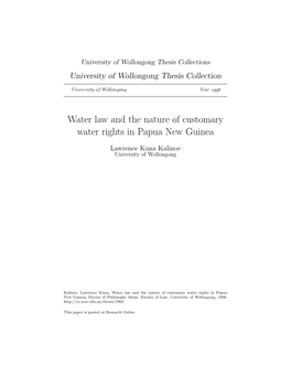 Water Law and the Nature of Customary Water Rights in Papua New Guinea