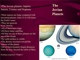 The Jovian Planets: Jupiter, Saturn, Uranus and Neptune