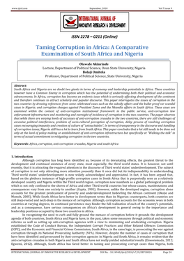 Taming Corruption in Africa: a Comparative Examination of South Africa and Nigeria