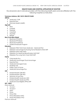 Health Plans & Hospital Affiliations by Doctor